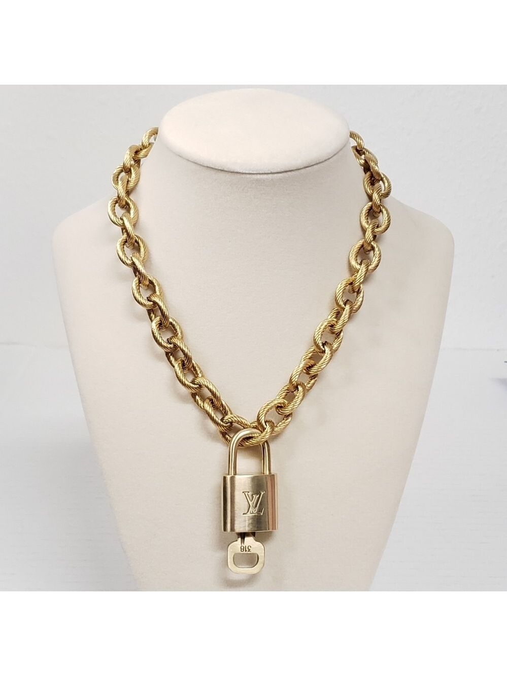 Authentic Louis Vuitton Padlock Gold Pendant W/ Fashion Geometry Stainless Steel